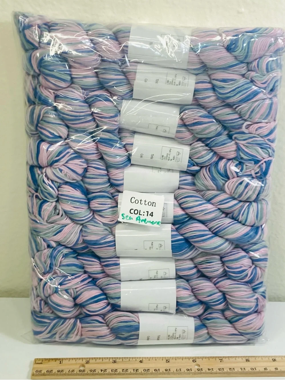 10 NEW (~500g total, ~50g ea.) 100% Cotton Variegated Hanks in Sea Anemone